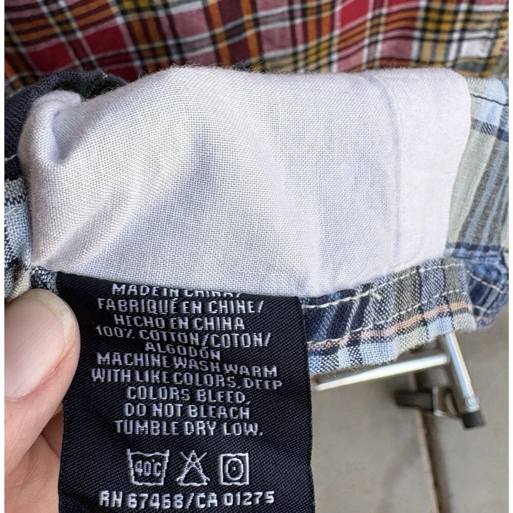 VTG Nautica Madras Plaid Patchwork Shower Curtain Bathroom Preppy Lined Cotton